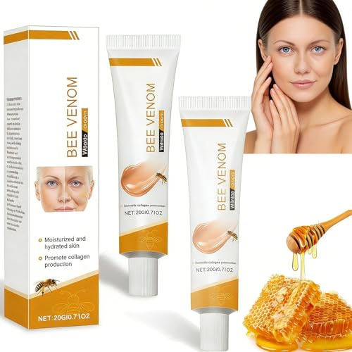 2PCS Crème Anti-Rides au Venin d'Abeille,Crème Hydratante Raffermissante pour le Visage et le Cou, Soin Lifting Immediat, Réparatrice et Anti-Age, Pour Femmes et Hommes,20g