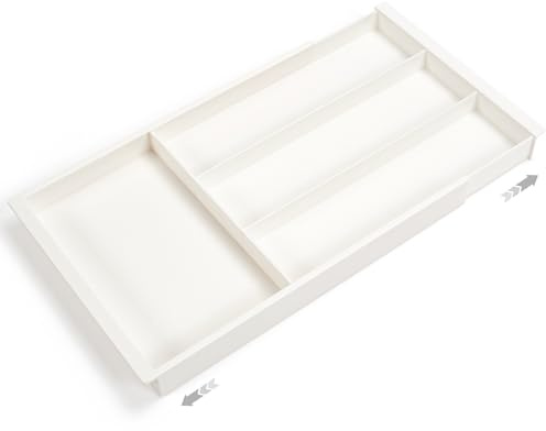 Kunoli Cutlery Organiser, Expandable Cutlery Tray, Adjustable Kitchen Drawer Organiser for Fork, Spoon, Knife Storage Organisation Small (Cream)