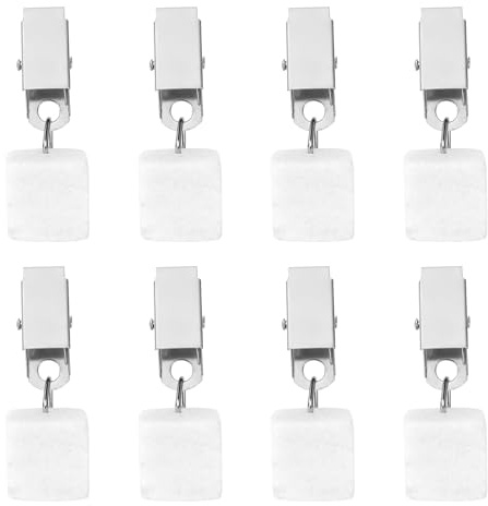 QUARKZMAN 8Pcs Pesi per Tovaglia, Pendenti per Tovaglia in Marmo con Clip Metallico Forma Cubica Pendente per Tovaglia Pesi per Copritavolo Pietra per Picnic All'Aperto Cena, Bianco
