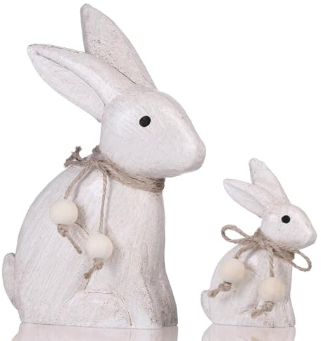 Fentar 2 Piezas Conejos de Pascua Decoracion, Vintage Decoracion Monas de Pascua de Madera, Figuras de Easter Decorations de 7,5 x 10,2 cm y 12 x 18,2 cm