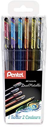Pentel Gel-Tintenroller, Metallic, irisierend, 1 mm Pochette de 6 mehrfarbig