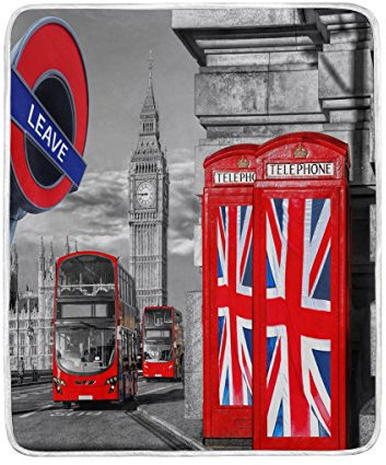 Use7 Home Decor Big Ben Union Jack London Telefonzelle Decke, weich, warm, für Bett, Couch Sofa, leicht, für Reisen, Camping, 127 cm x 152,4 cm, Überwurfgröße für Kinder, Jungen und Frauen