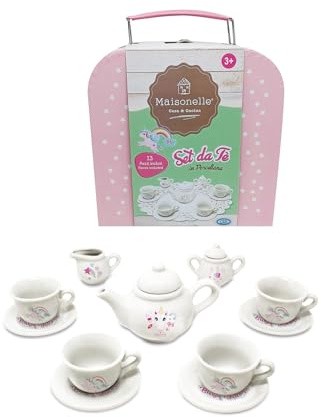 ODS - Maisonelle, Set da tè Giocattolo, Valigetta con Tazzine in Porcellana, Piattini, Zuccheriera e Teiera, età Consigliata +3 Anni