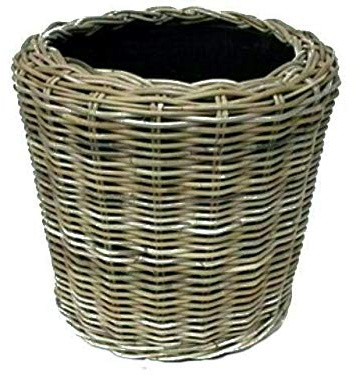 Corbeille à fleurs ronde en rotin – Gris beige – Panier en osier avec insert pour extérieur/extérieur – Panier de jardin en osier – Cache-pot pour jardinière (Ø 42 cm/hauteur 44 cm)