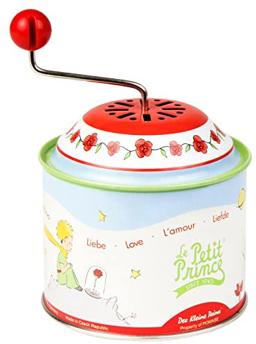 Lena tin Toys 52769 - Musikdrehdose Der Kleine Prinz, Musikdose ca. 10,5 x 7,5 cm, Blechdrehdose mit Melodie Claire de Lune, Drehdose aus Metall, Drehorgel für Kinder ab 18 Monate, Orgel mit Motiv