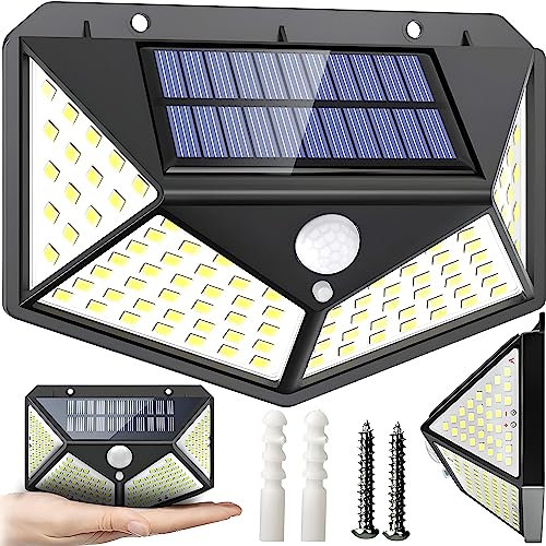 Retoo Lampara Solar Exterior Con Sensor De Movimiento 100 Led, Foco Exterior Solares, Ip65 Impermeable, 3 Modes Foco Luz Solar Potente Para Jardín, Garajes