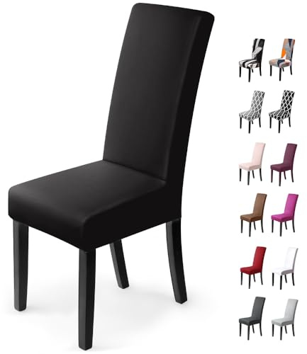 BalladHome®Fundas para sillas Pack de 6 Fundas sillas Comedor Fundas elásticas, Cubiertas para sillas,bielástico Extraíble Funda, Muy fácil de Limpiar, Duradera (Paquete de 6, Negro)