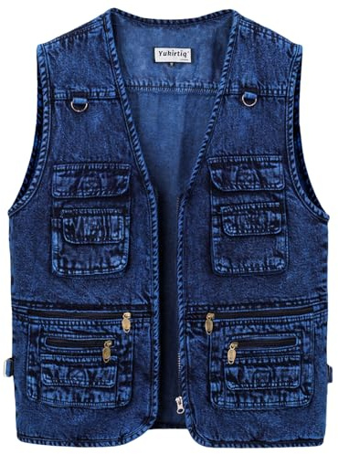 Yukirtiq Chaleco de Mezclilla para Hombre Chaqueta Sin Manga de Jeans Denim Casual Chaleco de Tela Vaquera Multibolsillos