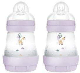 MAM Easy Start Anti-Colic Baby Bottles | 2 Pack (2 x 160ml) | Self-Sterilising Baby Milk Bottle | Slow Flow MAM Teats Size 1 | Newborn Essentials | Pink (Various Designs)