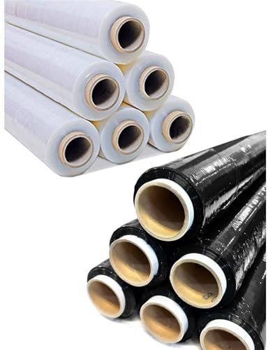 JARDIN202 - Film Transparente o Negro elástico para embalar | 50cm x 200 Metros | Rollo Manual de Film | 1 rollo (Transparente)