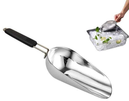Stainless Steel 6 Ounce Ice Scoop With Good Grip Handle - Kitchen, Freezer, Dog Food, Popcorn Scoop - Dishwasher Safe