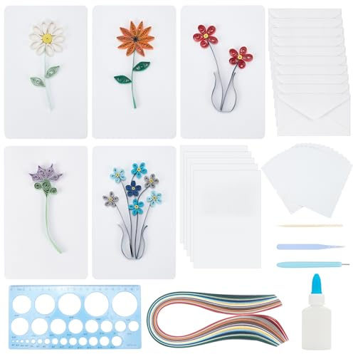 WEBEEDY Paper Quilling Kits for Adults Beginners, Fun Flowers DIY Quilling Card Making Kits with 36 Colors 180 Strips, Quilling Tools Rule, Envelope, Paper Art & Craft Supplies Wedding Handmade Gift