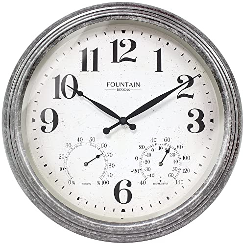 FOUNTAIN DESIGNS 18 Outdoor Clocks for Patio Waterproof, Galvanized Finish