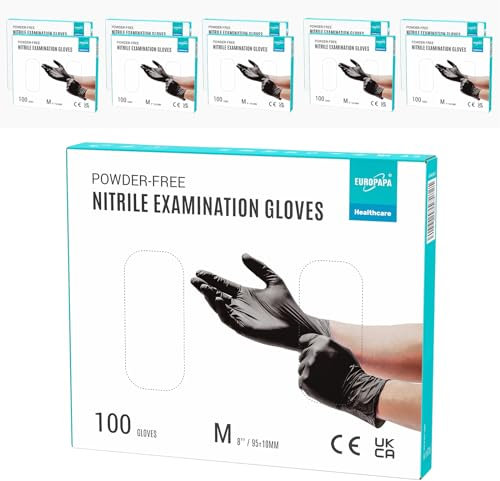 EUROPAPA® 1000x Nitrilhandschuhe Einweghandschuhe puderfrei Untersuchungshandschuhe EN455 EN374 latexfrei Einmalhandschuhe Handschuhe in Gr. S, M, L & XL verfügbar (Schwarz, M)