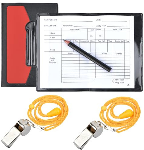 hongmo Schiedsrichter Set Fußball Schiedsrichter Karten Set Schiedsrichter Set mit 2 Metall Schiedsrichter Pfeife mit Rot Gelb Schiedsrichter Karte mit Tasche Sport Fußball Schiedsrichter Karten Set