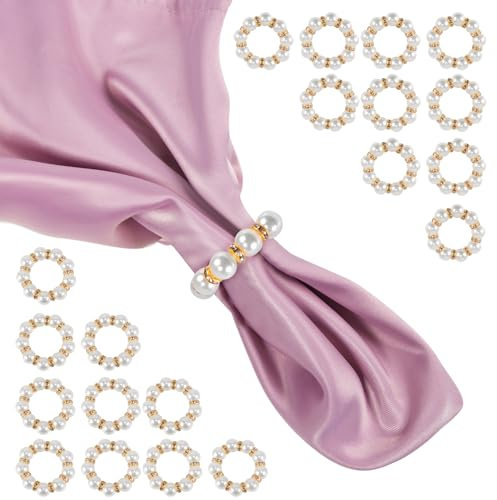 Keilend Gold Napkin Rings, Elastic Pearl Napkin Rings for Decorating Table Napkins, Napkins Ring Holders for Dinner, Wedding, Party Table Decoration, 20 Pack