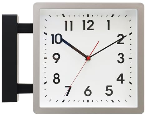 BESTIME 66295B Double Sided Plastic Wall Clock with Silver Frame.Simple Design Classic Station Clock,Quiet,Suitable for Home,Office,Living Room.