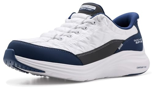 Skechers Tenis sin Cordones para Mujer Contour Foam de Ajuste cómodo sin Cordones, Blanco/Azul Marino, 35 EU