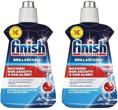 Finish Brillantante Lavastoviglie, 1 Prodotto da 250 ml di Brillantante, Additivo Lavastoviglie per Stoviglie Splendenti e Asciutte (Confezione da 2)