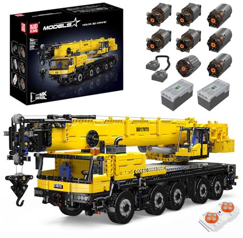 Mould King 17073 Technik ferngesteuert LKW Kran Bauset, MOC Schwerlastkran (3218+ Stücke) APP Technologie Baumaschine Hebekran RC Klemmbausteine Bausatz geeignet als Geschenk für Erwachsene