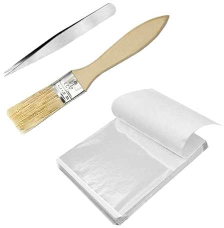 100 Sheets Silver Leaf Sheets, Imitation Silver Leaf Kit, Silver Foil with Brush Tweezer for Cakes Drinks Beauty Routine Makeup Spa Art Craft Work Decoration (8.5cm*8.5cm)