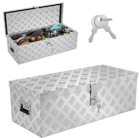 LZQ Boîte de transport en aluminium avec couvercle, 762x330x244 mm, boîte en aluminium avec serrure pour outils, stable et étanche, boîte de remorque pour véhicules et remorques (Argent)