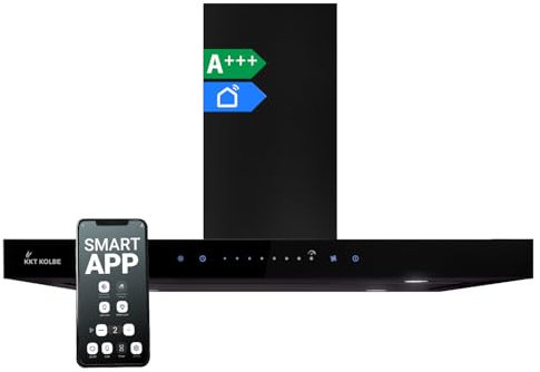 KKT KOLBE Dunstabzugshaube 90 cm Inselhaube Abluft Umluft Edelstahl Silber Schwarz Glas Smart WiFi WLAN App Nachlaufautomatik SensorTouch FLAT-INSEL-6