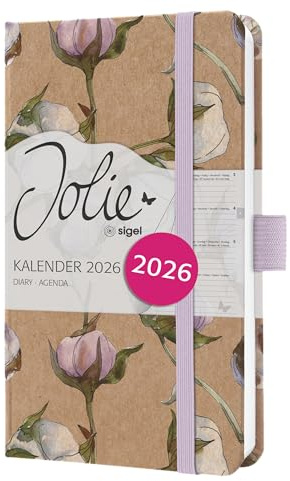 SIGEL J6804 Weekly planner Jolie 2026-1 year - approx. A6 - Cotton Fields - 2 pages = 1 week - hardcover - 80 gsm - brown/lilac/rose/olive/white - 174 p. - FSC-certified