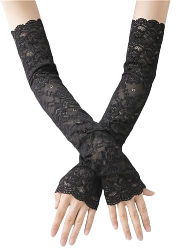 WANTUSHUI Spitze Armstulpen für Damen,Lange Fingerlose Armstulpen Spitze Hochzeithandschuhe,Brauthandschuhe,Florale Spitzenhandschuhe,Armstulpen Damen Sommer,Arm Stulpen​(Schwarz, Einheitsgröße)