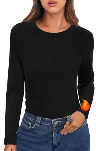 Crewhpo Camiseta Termica Mujer Manga Larga Ropa Interior Elástica y Transpirable Camisetas Térmica Cuello Redondo Tops para Running Fitness Esquí