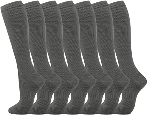 Generisch 2025 Calcetines de compresión 7 pares para mujeres hombres circulación calcetines de rodilla son el mejor soporte para correr deportivo ciclismo media suela de algodón, gris, L