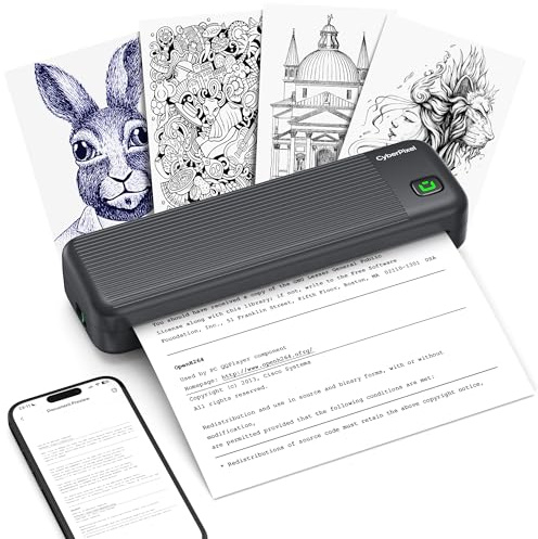 CyberPixel Portable Printer Wireless for Travel, Inkless Bluetooth Thermal Printer Supports A4 & US Letter, Mobile Printers Compatible with iOS, Android, Laptop for Office, Home, Portable Use (BLACK)