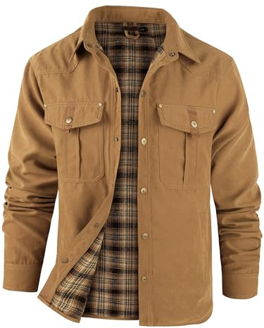Mr.Stream Chaqueta de franela a cuadros para hombre, chaqueta de entretiempo, ligera, cuello alto, chaqueta de campo, chaqueta cargo de otoño, chaqueta de vaquero occidental, amarillo, XL