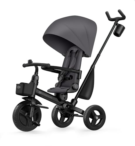 Kinderkraft AVEO 2 PRO Tricycle 6 in 1, CLICK&TWIST Rotating Seat, Reclining Both Directions, Foldable Compact Frame, UPF50+ Canopy, Freewheel, 9 Months to 5 Years, Grey
