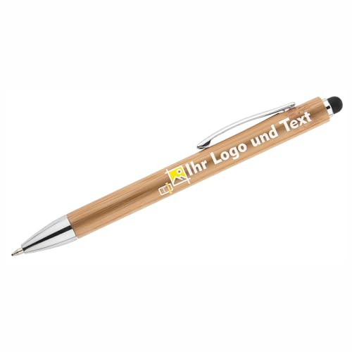 Generisch 100x Personalisierte Holz Kugelschreiber mit Logo & Text Hochwertiger UV Druck Vollfarbig Nachhaltige Touch Pen Werbekugelschreiber umweltfreundlich für Firmen Events & Geschenke (100)