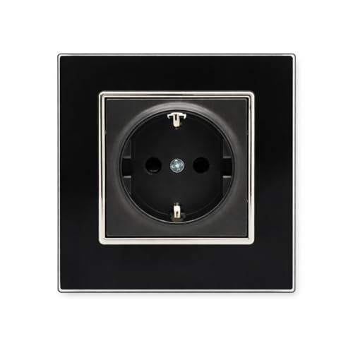 Jandei - Enchufe Schuko 2P+T 16A, Decoración Elegante Pared Interior, Fácil de Instalar, Incluye Marco y Mecanismo, Cristal Templado Color Negro