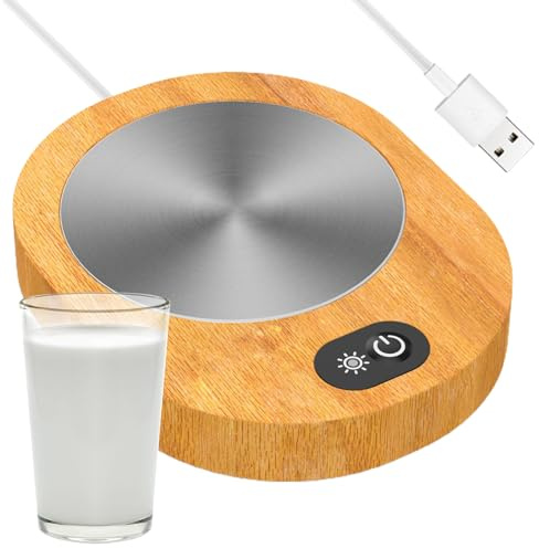 Kaffekoppsvärmare - Kaffevärmare 55–65 ° C | Värmeplatta av träbönor, USB-uppladdningsbar, konstant temperatur, 15 x 10 cm, för skrivbord, kontor, muggar