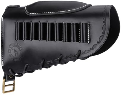 Tourbon Pochette de munitions en cuir de vachette réglable Repose-joues Recoil Pad Carabine Support de cartouche