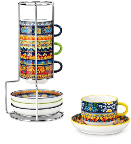 vancasso 4 Oz Bohemian Espresso Cups Set of 4 with Stand