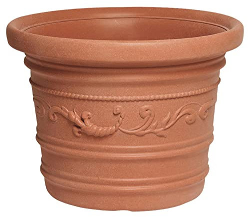 SATURNIA Macetero Resina Redondo, Color Terracota, Resistente, Ideal Exterior, 50 Cm Diametro.