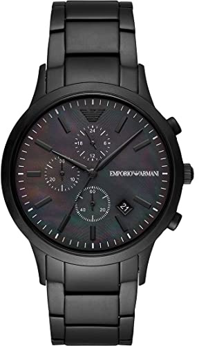 Emporio Armani Herrenuhr, QuarzChronographenwerk, 43mm Schwarzes Edelstahlgehäuse mit Edelstahlarmband, AR11275