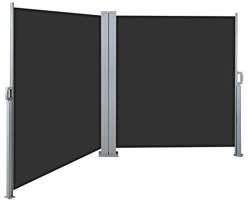 The Fellie Retractable Side Awning 600x180cm (LxH) Double Canopy Privacy Protection Sun Shade Weatherproof PU Coating, Wind & UV Protection Garden Bilateral Awning, Smoky Grey