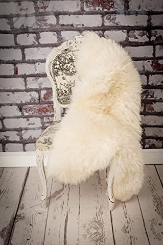 Robert's Rugs Tappeto in vera pelle di pecora, colore bianco crema, 110-115 cm, tappeto in pelle di pecora, tappeto per camera da letto in lana spessa – tappeto soffice