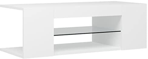 vidaXL TV Schrank mit LED-Leuchten Lowboard Fernsehschrank Fernsehtisch Sideboard HiFi-Schrank TV Möbel Tisch Board Weiß 90x39x30cm