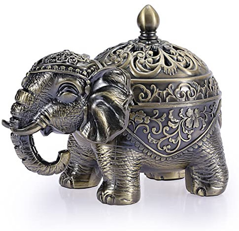 SUMNACON Räuchergefäß aus Zinklegierung mit Deckel Räucherstäbchenhalter Räucherschälchen Räucherschale Weihrauchbehälter Hausdekoration für Schlafzimmer Yoga Wohnzimmer Geschenk(Elefantform Erzfarbe)