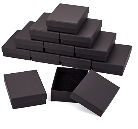 Craftdady 24 cajas de joyería de papel kraft negro con tapa, 9 x 7 cm, caja de regalo rectangular de cartón con esponja en el interior para pulseras y colgantes de almacenamiento