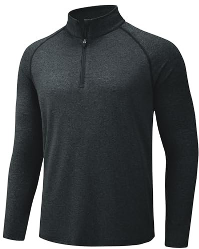 TACVASEN Herren 1/4 Reißverschluss Laufshirts Wasser Atmungsaktiv Schnelltrockenende Trainignsshirts (3XL, Schwarz)