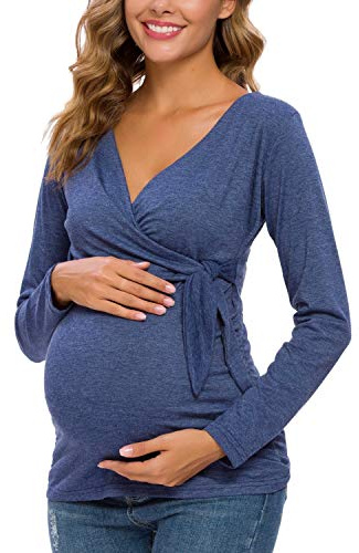 Love2Mi Women's Maternity Breastfeeding Tops Long&Short Sleeve Nursing Tops V-Neck Maternity T-Shirt Pregnancy Clothes