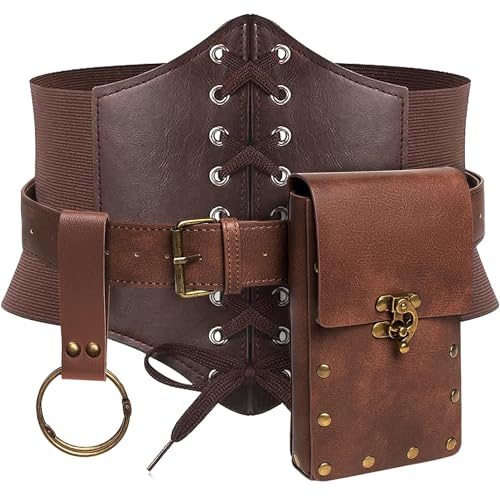Womens Corset Belt Belt Pouch Waist Bag Fanny Pack Phone Holder Medieval Renaissance Costume Accessories (Brown, M-Waist/31.5-38)