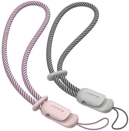 SURPHY 2 Stück Handykette Kurz Universal, Verstellbares Handy Handschlaufe Handyanhänger Handyband Schlüsselband für Airpods Handyhülle USB-Stick Kamera Schlüsselanhänger, Rosa & Grau